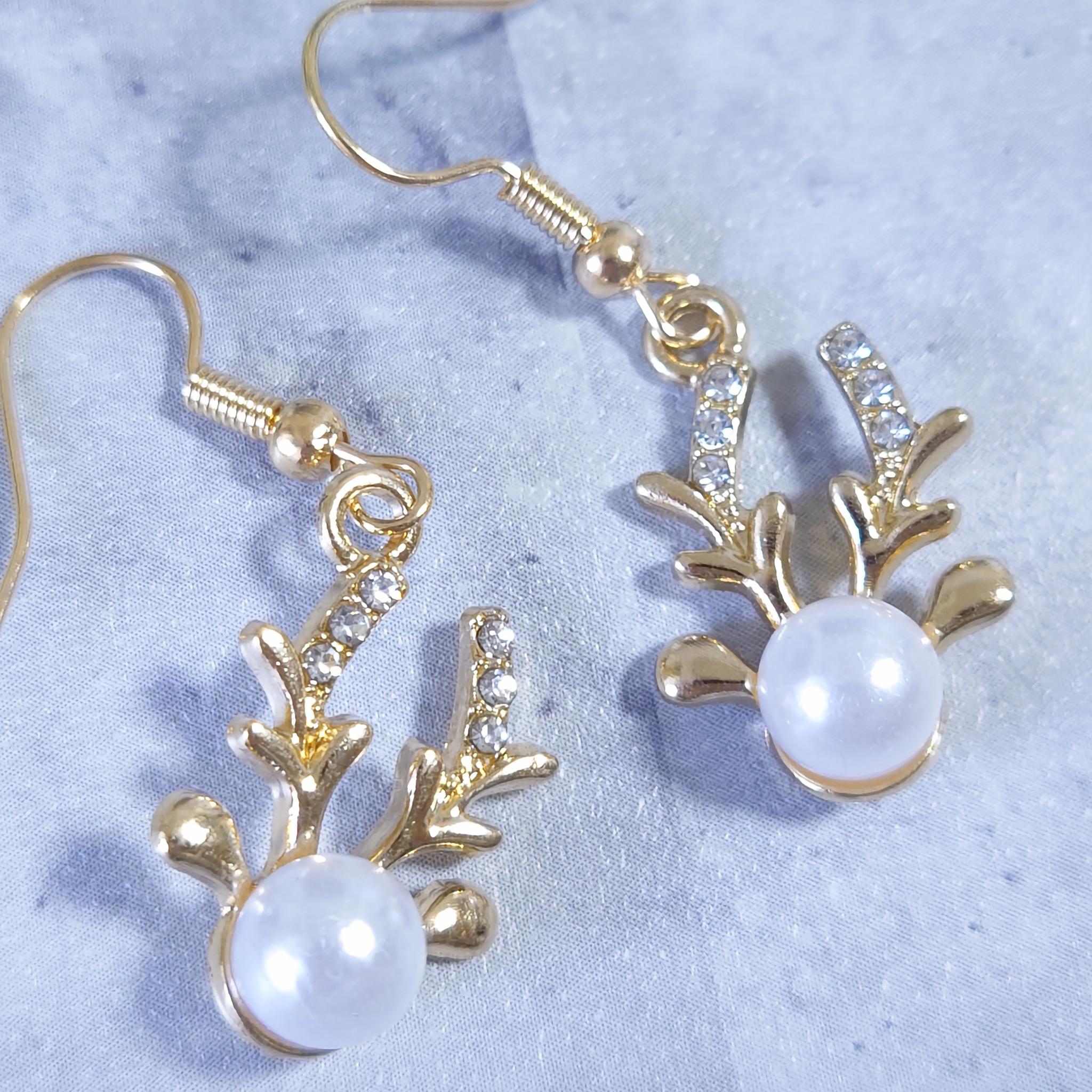 トナカイのパールピアス・イヤリング 冬 クリスマス デート ギフト プレゼント ジルコニア | 5枚目