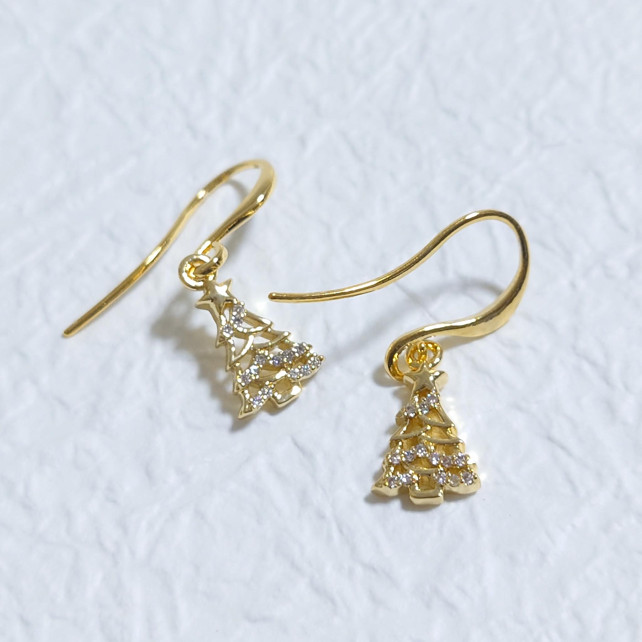 小さなクリスマスツリーピアス・イヤリング ゴールド 冬 クリスマス オフィス キュービックジルコニア ユニセックス | 5枚目