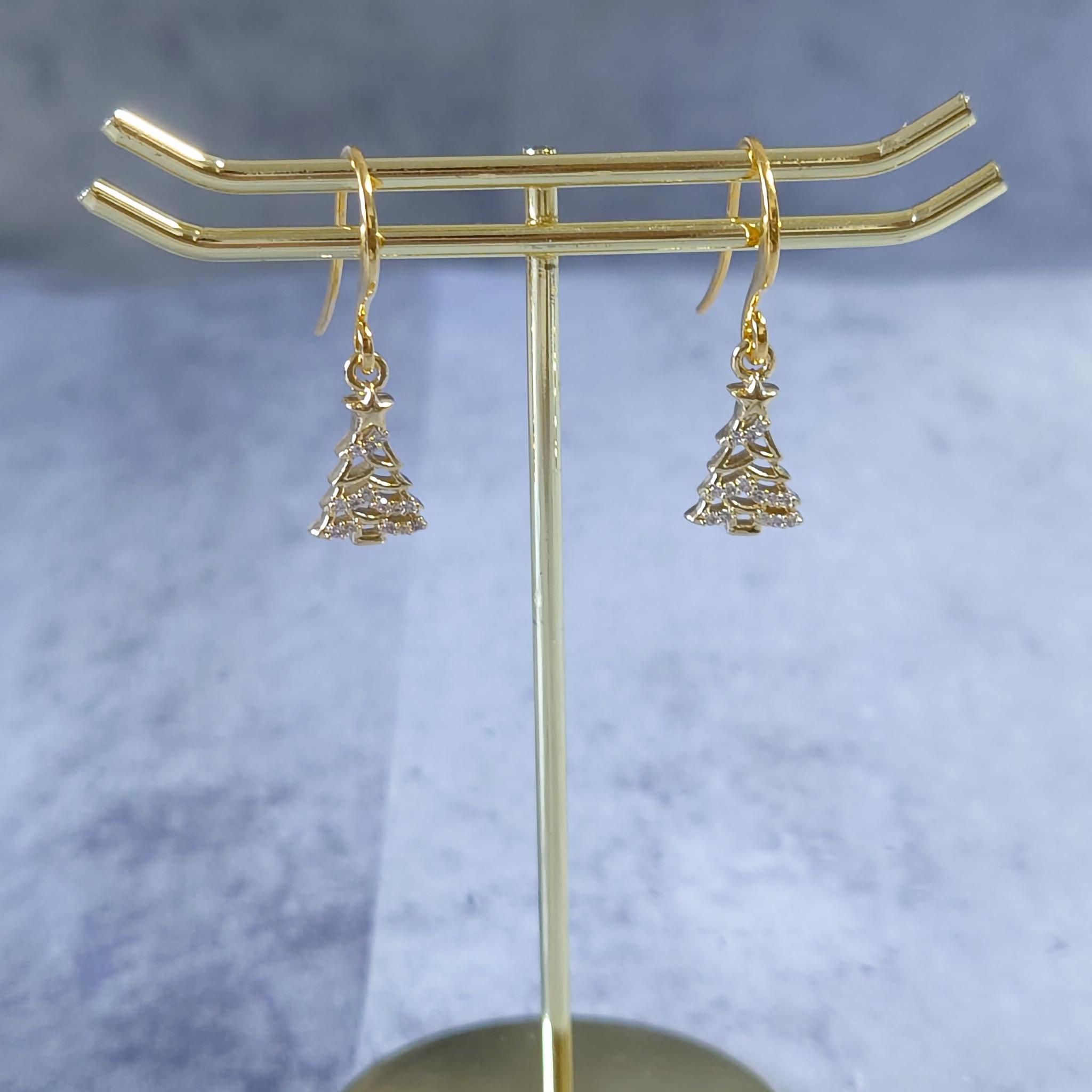 小さなクリスマスツリーピアス・イヤリング ゴールド 冬 クリスマス オフィス キュービックジルコニア ユニセックス | 2枚目