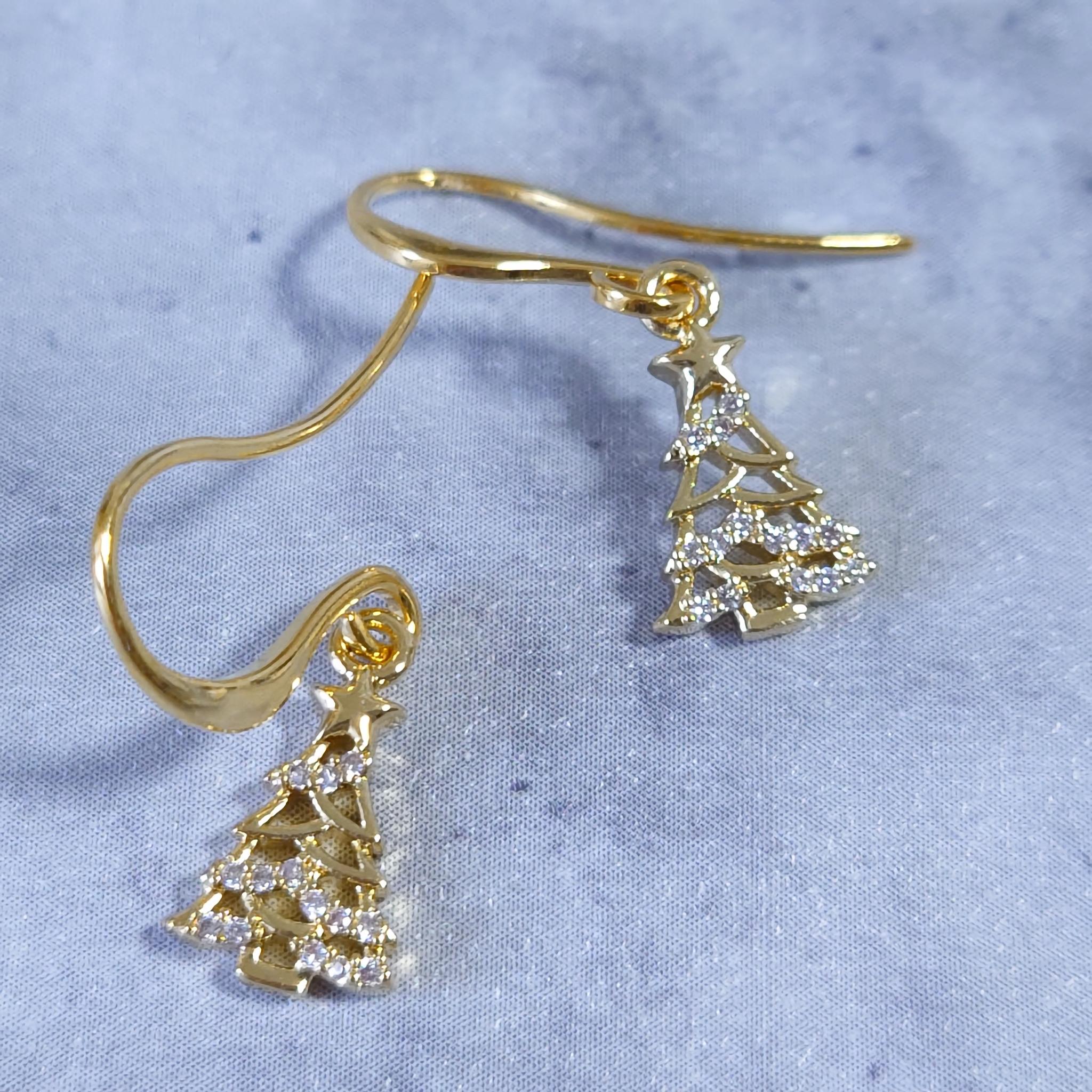 小さなクリスマスツリーピアス・イヤリング ゴールド 冬 クリスマス オフィス キュービックジルコニア ユニセックス | 4枚目
