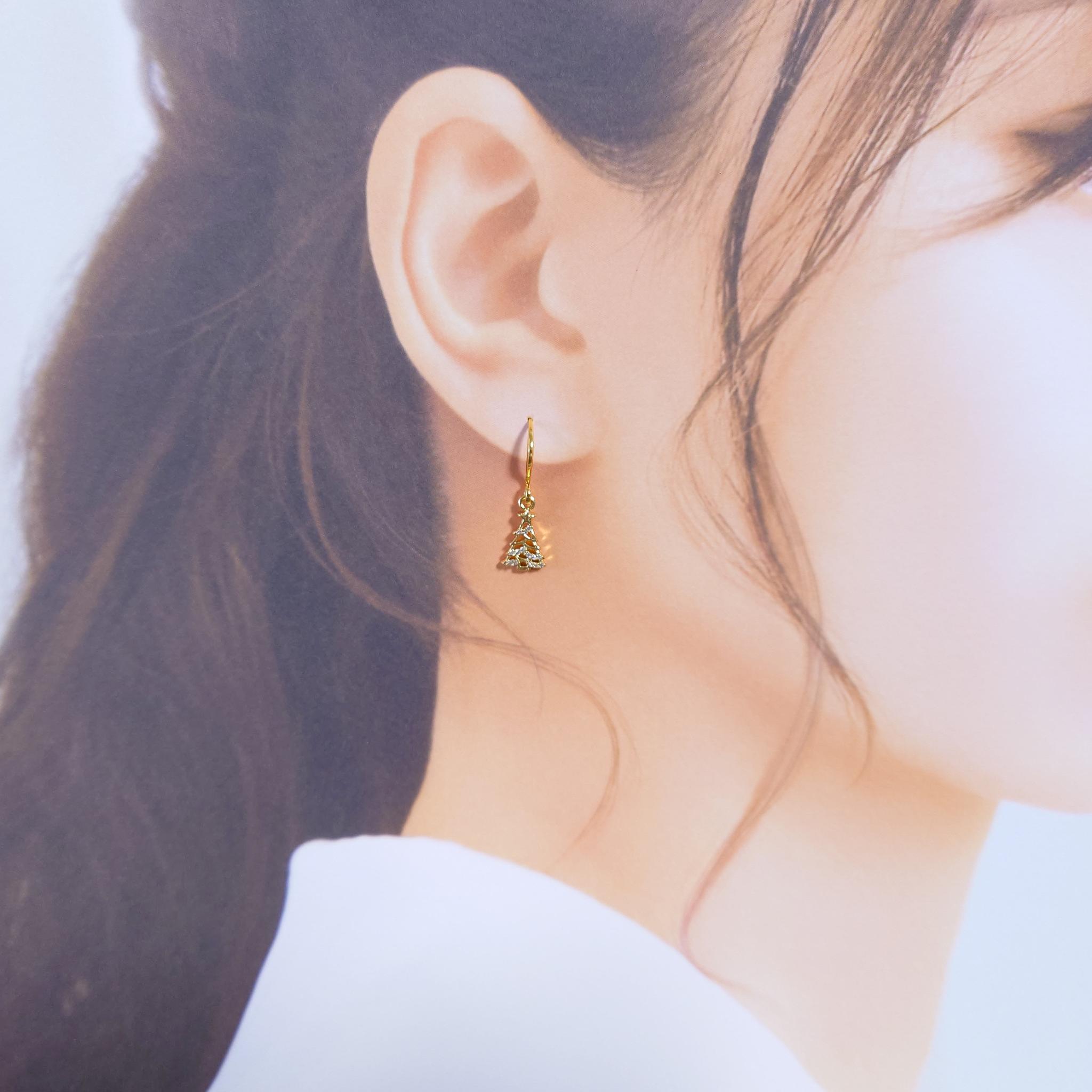 小さなクリスマスツリーピアス・イヤリング ゴールド 冬 クリスマス オフィス キュービックジルコニア ユニセックス | 7枚目