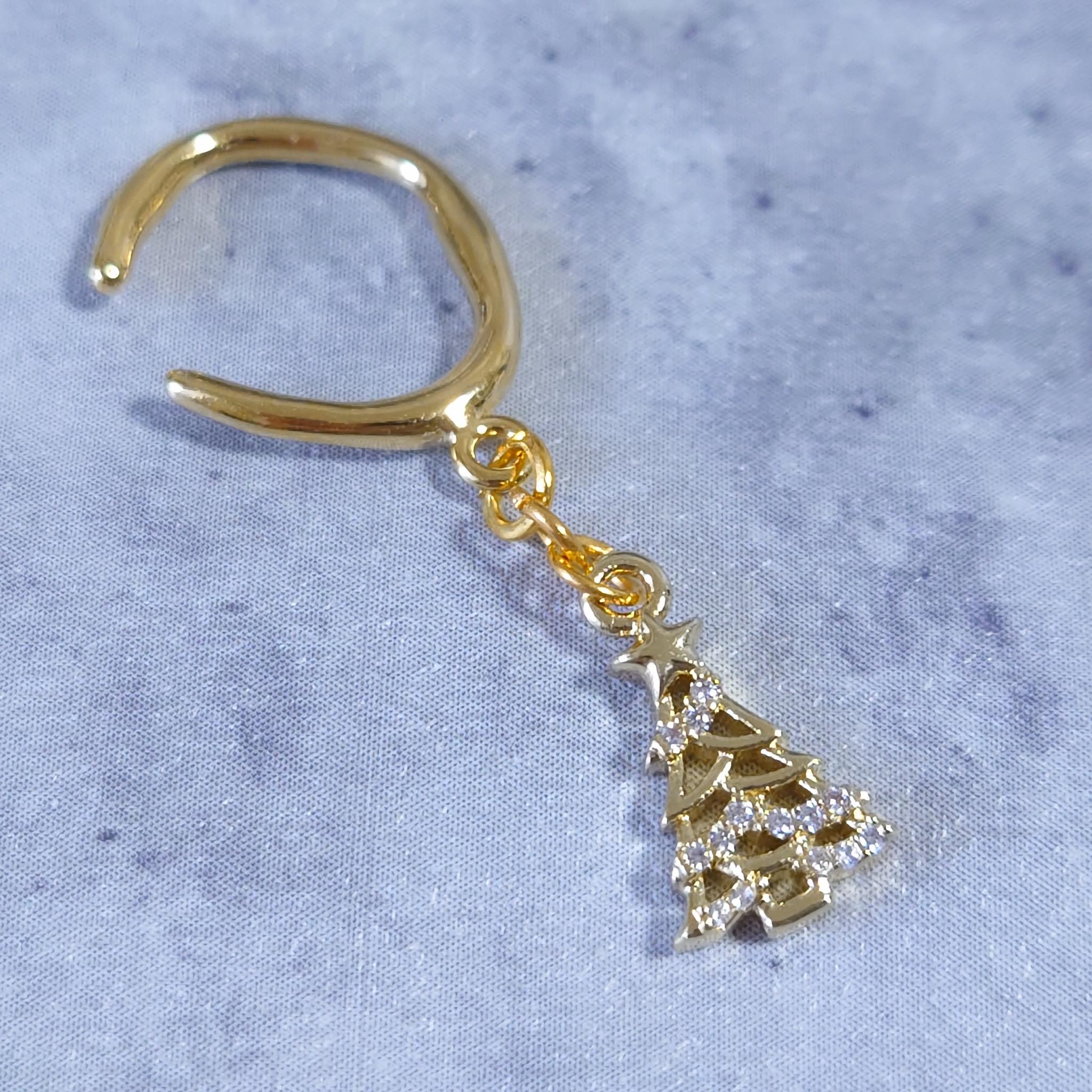 小さなクリスマスツリーイヤーカフ ゴールド 冬 クリスマス オフィス デート キュービックジルコニア ユニセックス | 5枚目